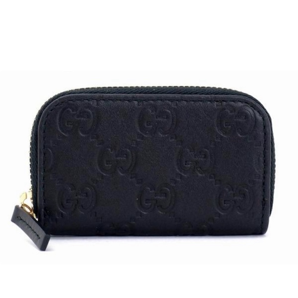 Gucci Monogram Leather Zip Coin Purse Black